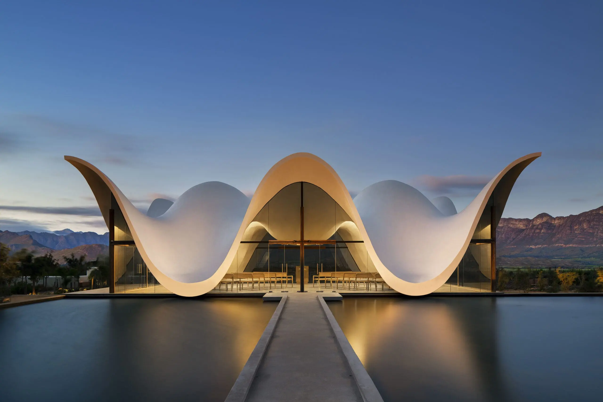 Futuristic architecture in a desert landscape